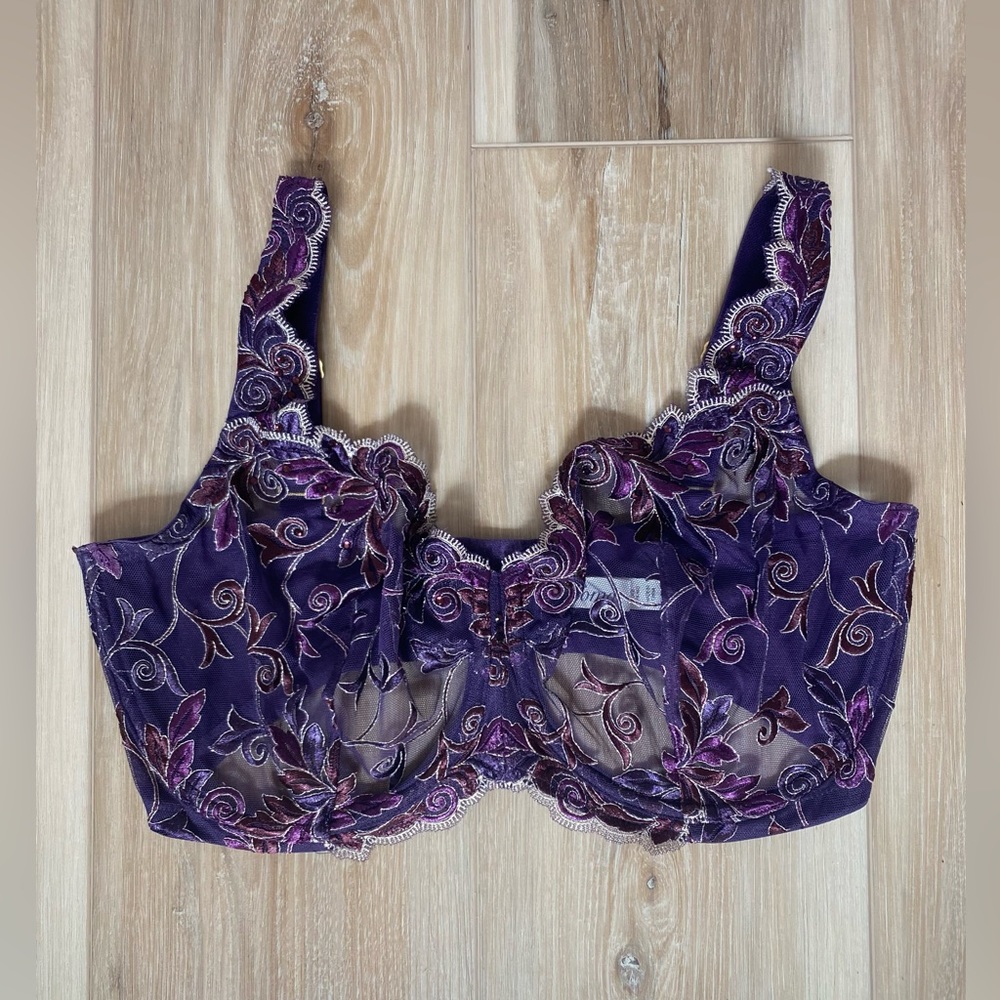 Sheer Purple and Gold Embroidered/Appliqué Soma Bra